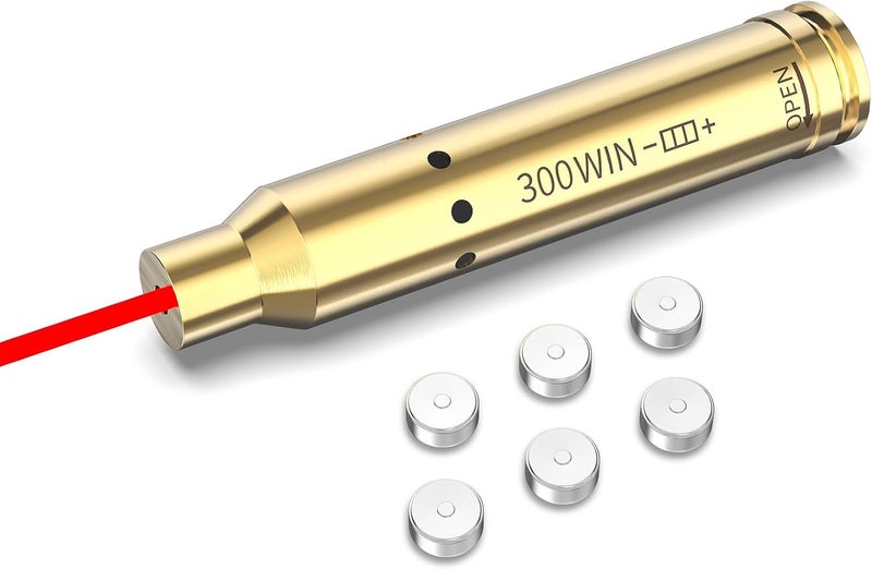 Tipfun Bore Sight Cal 223 5.56mm /300 Win Mag/22LR /9mm/6.5 Grendel /.338 Lapua/30-30 Red Dot Boresighter with Batteries - Image 1